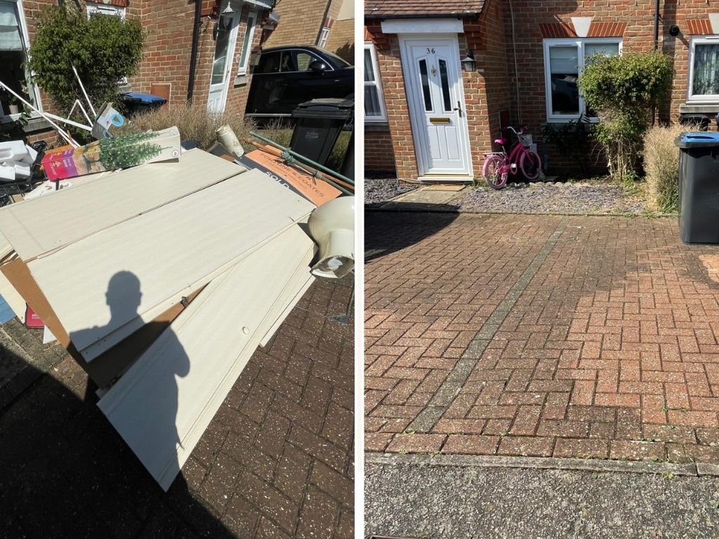 a large house clearance job by CBW clearances in Maldon involving collecting and disposing of a huge pile of debris which had been piled out the front of the customers house. CBW helped take the rubbish away promptly, delivering a professional house clearance service from start to finish. The space was left clean and tidy, allowing the residents to use their driveway again with much more space indoors.