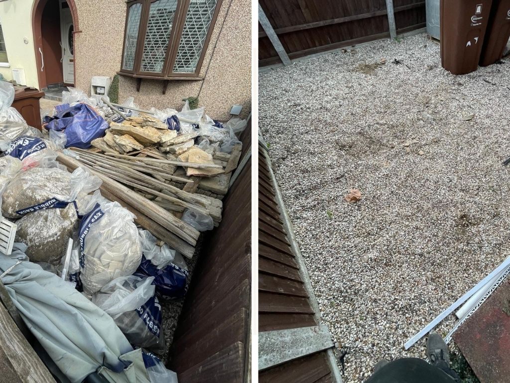 An efficient house clearance job in Braintree completed by CBW Clearances. A large pile of builders waste after decorating, rubbish and other debris, was professionally cleared leaving the space neat and tidy, freeing up the residents driveway.